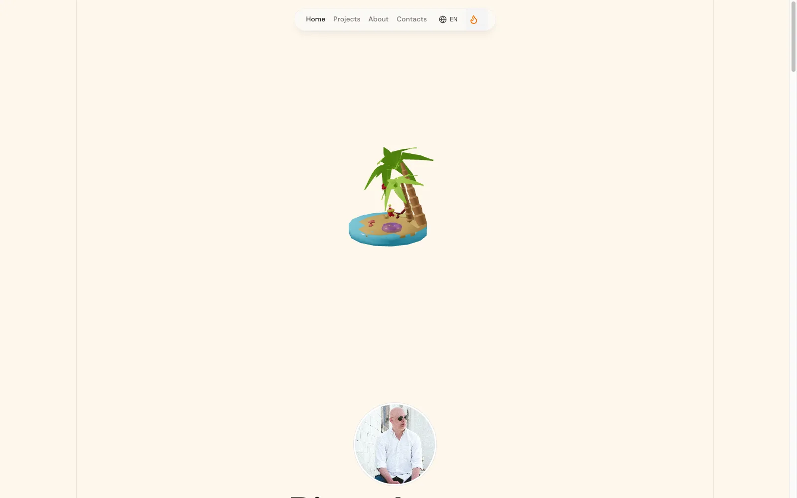 A real-time 3D summer scene, a small tropical island with a palm tree