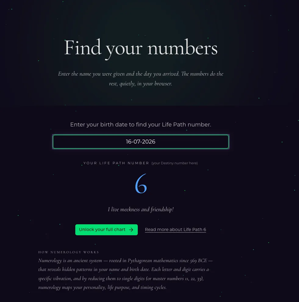 A destiny number result computed from a name and birth date